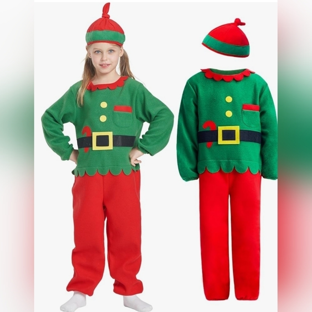 NIB Kids Unisex Festive Elf Costume Set - Green and Red